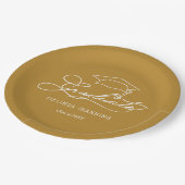 Chic White Script Grad Cap Gold Abschluss Pappteller (Schrägansicht)