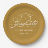 Chic White Script Grad Cap Gold Abschluss Pappteller (Vorderseite)