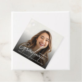 Chic White Script Graduate Foto Geschenkanhänger