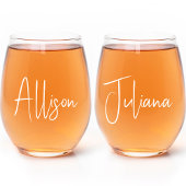 Chic White Script Junggeselinnen-Abschied Wedding Weinglas Ohne Stiel