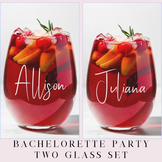 Chic White Script Junggeselinnen-Abschied Wedding Weinglas Ohne Stiel