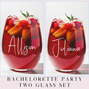 Chic White Script Junggeselinnen-Abschied Wedding Weinglas Ohne Stiel