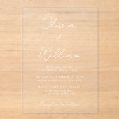 Chic White Script Minimalistisch Wedding Acryleinladungen (Vorderseite)