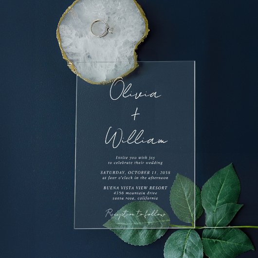 Chic White Script Minimalistisch Wedding Acryleinladungen