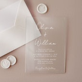 Chic White Script Minimalistisch Wedding Acryleinladungen