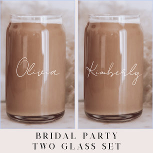 Chic White Script Monogram Junggeselinnen-Abschied Dosenglas