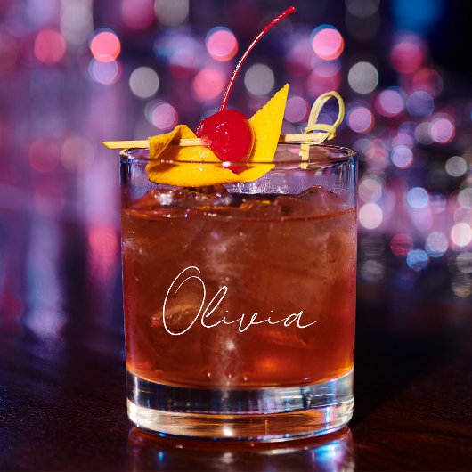 Chic White Script Monogram Junggeselinnen-Abschied Whiskyglas