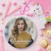 Chic White Script Overlay Graduate Foto Party Pappteller (Party)