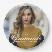 Chic White Script Overlay Graduate Foto Party Pappteller (Vorderseite)
