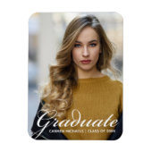 Chic White Script Overlay Modernes Graduate Foto Magnet (Vertikal)