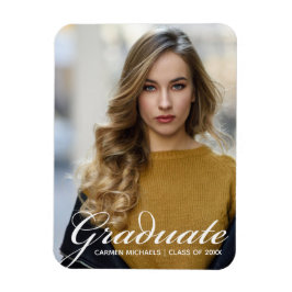 Chic White Script Overlay Modernes Graduate Foto Magnet