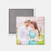 Chic White Script Verlobung Foto Magnetkarte Magnet (Vorderseite/Rückseite)