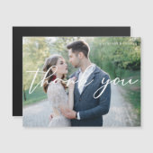 Chic White Script Wedding Foto Danke Magnet (Vorne/Hinten)