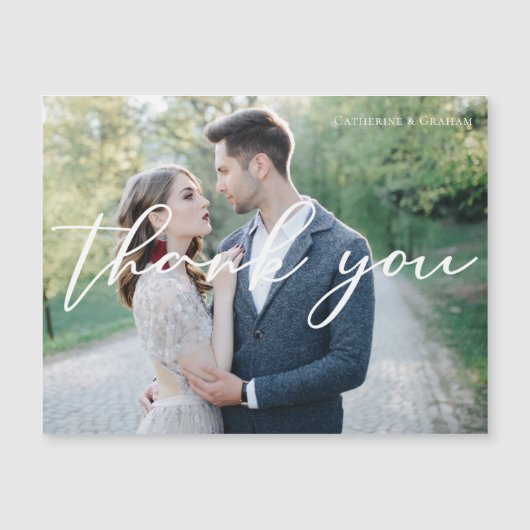 Chic White Script Wedding Foto Danke Magnet (Vorderseite)