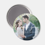 Chic White Script Wedding Foto Danke Magnet (Vorderseite/Rückseite)