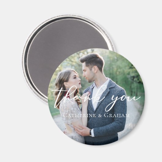 Chic White Script Wedding Foto Danke Magnet (Vorderseite/Rückseite)