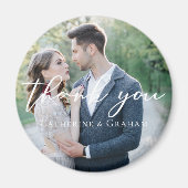 Chic White Script Wedding Foto Danke Magnet (Vorne)
