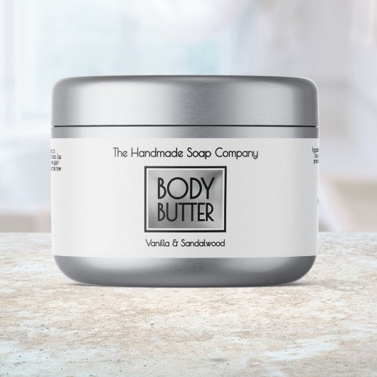 Chic White, Silver, Black Body Butter Jar label Wasserflaschenetikett