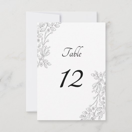 Chic White Silver Foil Floral Tischnummer Card (Vorderseite)