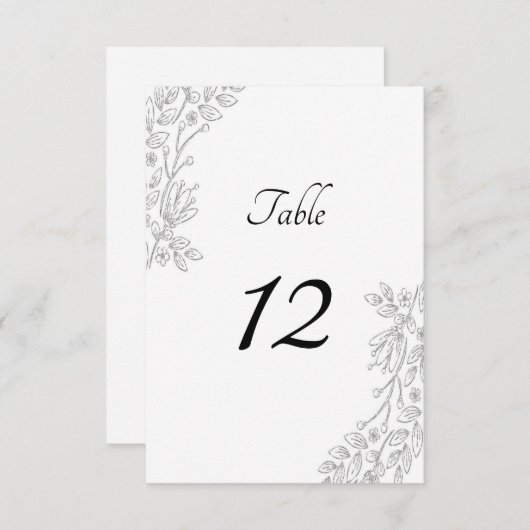 Chic White Silver Foil Floral Tischnummer Card (Vorne/Hinten)