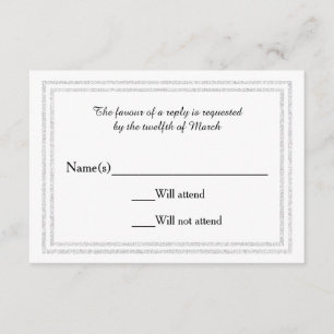 Chic White Silver Glittered Trim - RSVP Card Karte