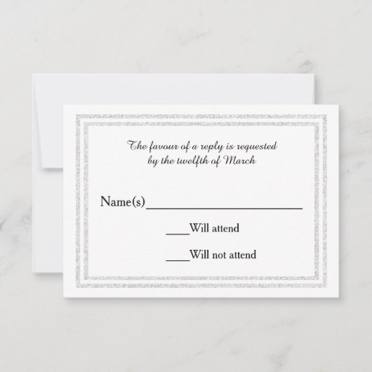 Chic White Silver Glittered Trim - RSVP Card Karte (Vorderseite)
