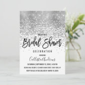 Chic White Silver Glitzer Confetti Brautparty Einladung (Stehend Vorderseite)