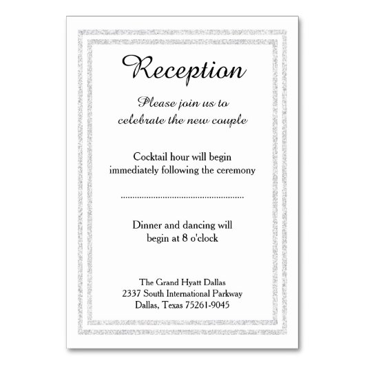 Chic White Silver Glitzer Trim - Empfang Beilage Tischnummer (Vorderseite)