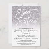 Chic White Silver Imitats Glitzer Ombre 16 . Gebur Einladung (Vorderseite)