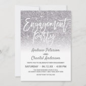Chic White Silver Imitats Glitzer Ombre Verlobung Einladung (Vorderseite)