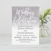 Chic White Silver Imitats Glitzer Ombre Wedding Einladung (Stehend Vorderseite)
