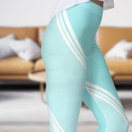 Chic White Snow unter Eggshell Blue Banded Print Leggings