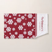 Chic White Snowflakes Nordic Pattern auf Dunkelrot Badhandtuch Set (Handtuch)