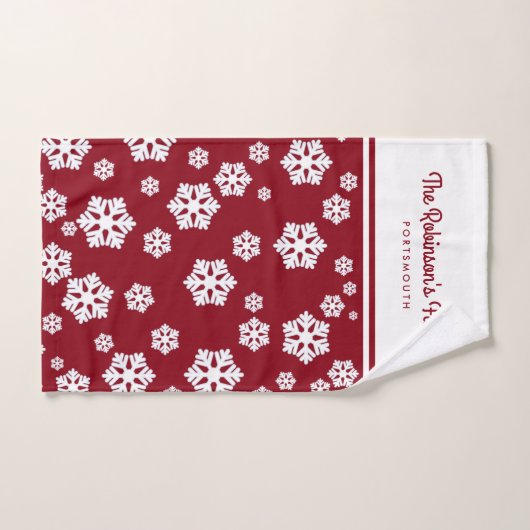 Chic White Snowflakes Nordic Pattern auf Dunkelrot Badhandtuch Set (Handtuch)