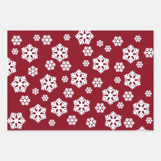 Chic White Snowflakes Nordic Pattern auf Dunkelrot Geschenkpapier Set (Vorderseite 2)