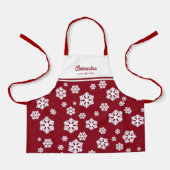 Chic White Snowflakes Nordic Pattern auf Dunkelrot Schürze (Vorderseite)