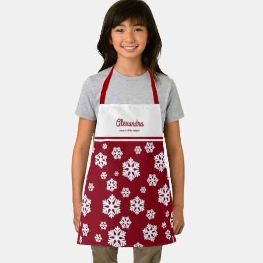 Chic White Snowflakes Nordic Pattern auf Dunkelrot Schürze (Insitu)