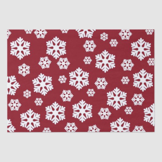 Chic White Snowflakes Nordic Pattern auf Dunkelrot Seidenpapier (Vorderseite)