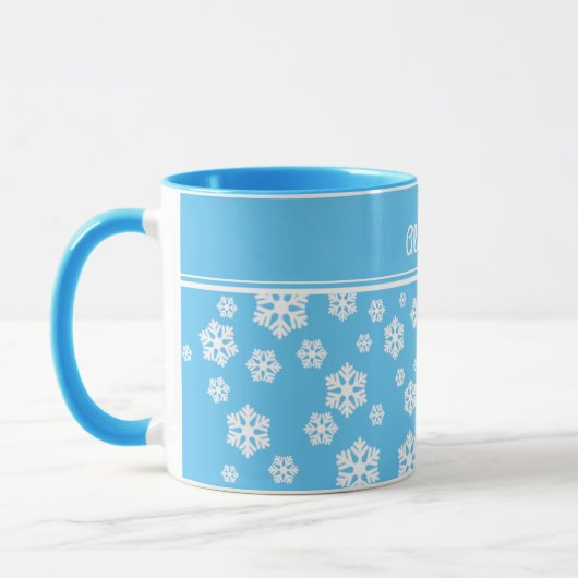 Chic White Snowflakes Nordic Pattern auf Light Blu Tasse (Links)