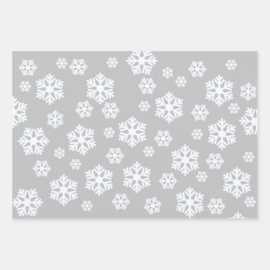 Chic White Snowflakes Nordic Pattern auf Light Gra Geschenkpapier Set (Vorderseite)