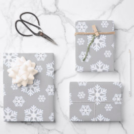 Chic White Snowflakes Nordic Pattern auf Light Gra Geschenkpapier Set