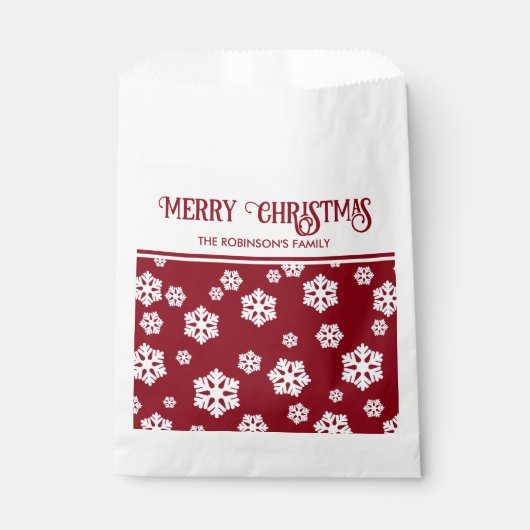 Chic White Snowflakes Nordic Pattern on Dark Red C Geschenktütchen (Vorderseite)
