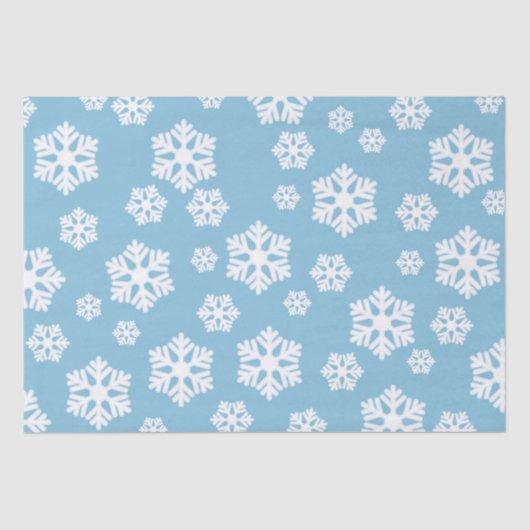 Chic White Snowflakes Nordic Pattern on Ice Blue Seidenpapier (Vorderseite)