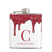 Chic White Sparkle Glitzer Tropfens Monogram Flachmann (Vorderseite)