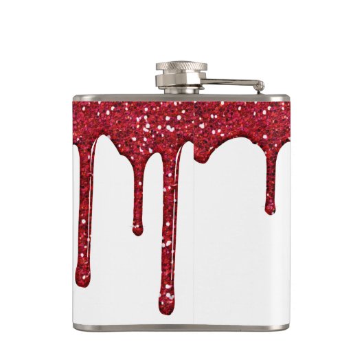 Chic White Sparkle Glitzer Tropfens Monogram Flachmann (Rückseite)