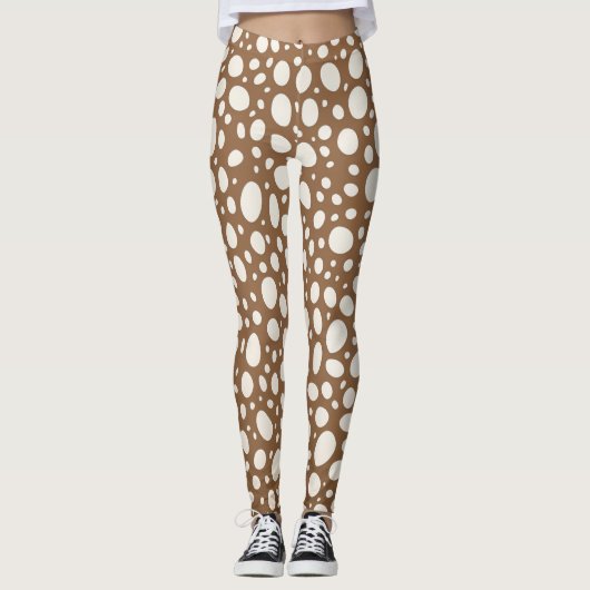 Chic White & Tan Polka Dot Stilvoll Leggings (Vorderseite)
