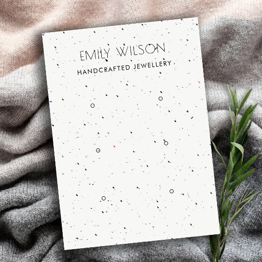 CHIC WHITE TERRAZZO TEXTURE 3 EARRING DISPLAY LOGO VISITENKARTE