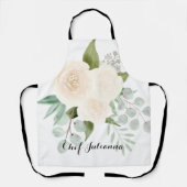 Chic White Watercolor Rose & Eukalyptus mit Name Schürze (Vorderseite)