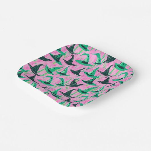 Chic Wicked Hexe Hats Grün und Schwarz Pappteller (Gewinkelt)