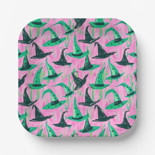 Chic Wicked Hexe Hats Grün und Schwarz Pappteller (Vorderseite)